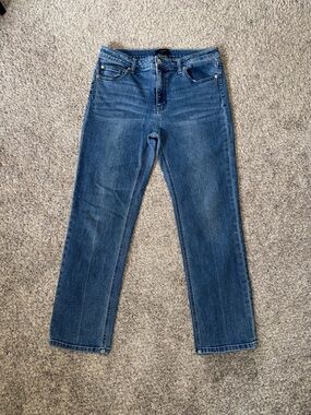 Quince stretch mid rise slim straight jeans